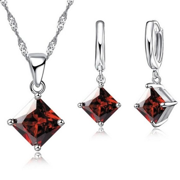 Jewelry - NEW 💎 Square 925 Sterling Silver Pendant Earrings And Necklace Set